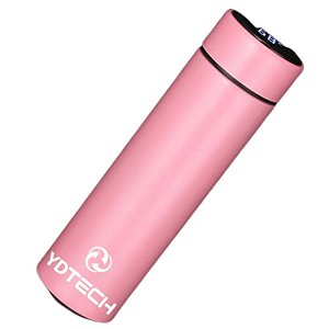 Garrafa Térmica Inox 480ml Com Termômetro Display Led Rosa
