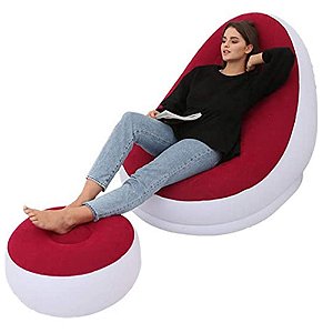 Sofá Inflável com Bomba Para Repouso Puff Vermelho Descanso