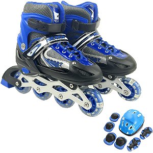 Patins 4 Rodas Infantil 34-37 Led Luz Colorida Kit Proteção