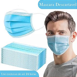 Máscara Descartavel Tripla Camada 50 Unidades C/ Clip Nasal
