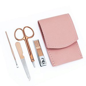 Conjunto Tesoura e Cortador de Unha Rosé Portátil Manicure