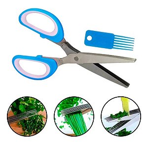 Tesoura De Cozinha Cortador De Verduras Temperos 5 Lâminas