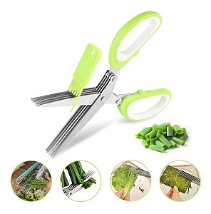 Tesoura De Cozinha 5 Lâminas P/ Cortar Picar Ervas Temperos