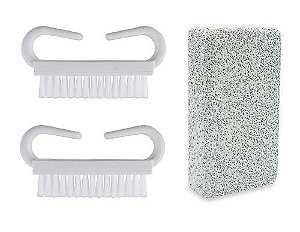 Conjunto 2 Escovas com Pedra Pomes Para Lixar Pés Cor Branco