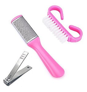 Kit Utensílios de Pedicure 3 Peças Com Lixa Cortador Escova