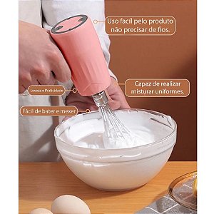 Mini Batedeira Elétrica Rosa Batedor Bolo Creme Automático