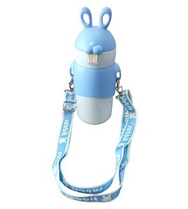 Garrafa Térmica Infantil Inox Canudo e Adesivo 3D 400ml Azul