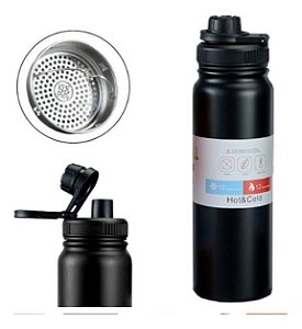 Garrafa Térmica Água  800ml Inox Quente e Frio Vácuo Duplo Preta - 82980