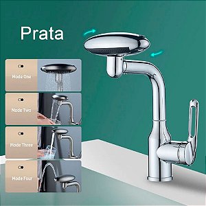 Torneira Banheiro Monocomando 360 Rotativo 4 Jatos Prata