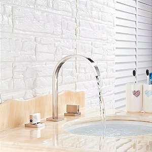 Torneira Curva Para Bancada Alças Duplas Prata - 81568