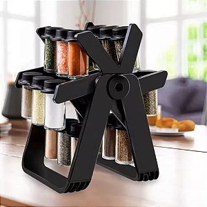 Porta Tempero Giratório Preto 18 Potes Vidro - 82421
