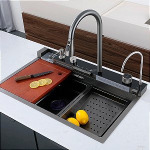 Cuba Gourmet Inox Premium C/ Cascata Torneira e Tabua PRETO - 82584