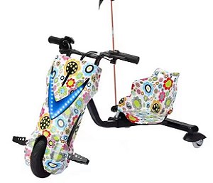 Triciclo Elétrico 8 polegadas Drift 350w Frente em V Branco com Flores - 82900