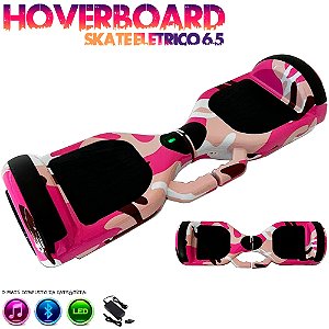 Skate Elétrico Hoverboard Original 6,5" Led com Alça Rosa Camuflado - 86900