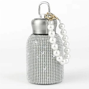 Garrafa Termica 300ml Com Strass Glitter Prata - 81993