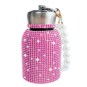 Garrafa Termica 300ml Com Strass Glitter Rosa- 81993