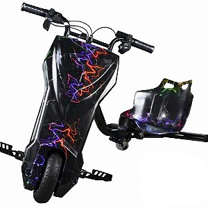 Triciclo Elétrico 8 polegadas Drift 350w Frente em V Preto com Raios Coloridos - 82900