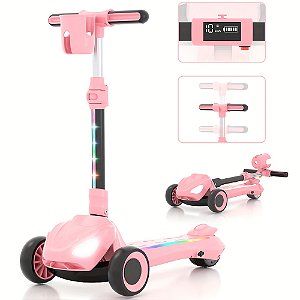Patinete Elétrico 3 Rodas Dobrável 60w Com Luz Led Infantil Rosa - 81986