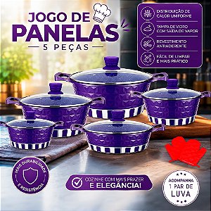 Jogo de Panelas Antiaderentes 5 Peças de Alta Qualidade Roxo - 80888