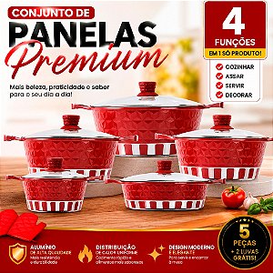 Jogo de Panelas Antiaderentes 5 Peças de Alta Qualidade Vermelho - 80888