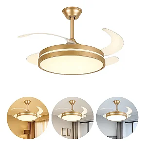 Ventilador Teto 300W Retrátil Luz Led Brilho Ajustável 6 Velocidades Dourado - 81138