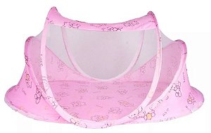 Berço Mosquiteiro para Bebe com Tenda e Cercadinho Portátil - Rosa Ursinho - 82941