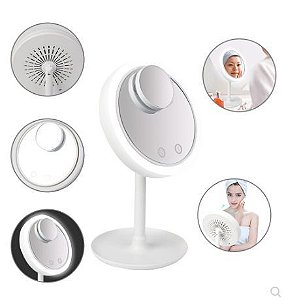 Espelho Circular para Camarim e Maquiagem Com Led e Ventilador - Branco - 82772