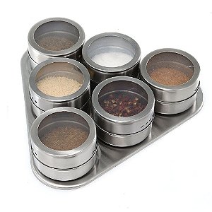 Suporte para Temperos com 6 Potes com Imã e 2 Tipos de Dosagem - 82231