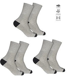 KIT MEIAS HOAHI SPORT CANO ALTO MASCULINA 3 PARES CINZA