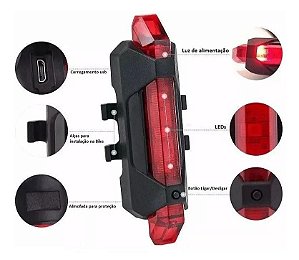 LANTERNA LUZ LED TRASEIRA DE BIKE