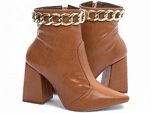 Bota Feminina Bico Fino Cano Médio Caramelo
