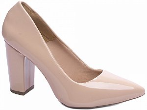 Sapato Scarpin Verniz Rose Salto Grosso