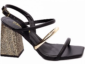 Sandália Feminina Napa Preto e Metalizado