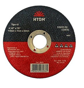 Disco de Corte Inox 4.1/2" x 7/8" x 1mm HTOM