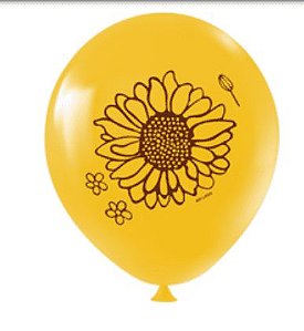 BALÃO DECORADO - GIRASSOL (AMARELO/MARROM) - ART-LATEX Nº 11 - Pacote com 25 unidade