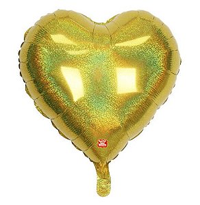 BALÃO METALIZADO CORAÇÃO - HOLOGRÁFICO DOURADO - SÃO ROQUE - 45 CM - 1 unidade