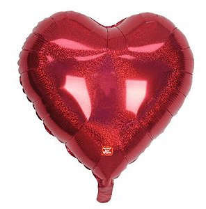 BALÃO METALIZADO CORAÇÃO - HOLOGRÁFICO VERMELHO- SÃO ROQUE - 45 CM - 1 unidade