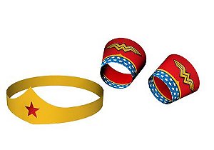 ACESSÓRIOS (TIARA E BRACELETE) MULHER MARAVILHA - Pacote com 9 peças