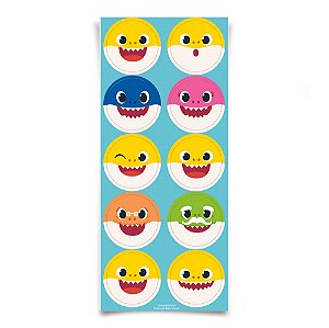 ADESIVO REDONDO BABY SHARK - Pacote com 30 unidades