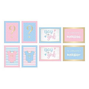 CARTAZ DECORATIVO CHÁ REVELAÇÃO - Pacote com 8 quadros