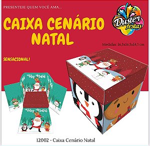 CAIXA PARA BOLO OU DOCES - CENÁRIO DE NATAL - 16,5 x 16,5 x 14,5 cm - 1 unidade