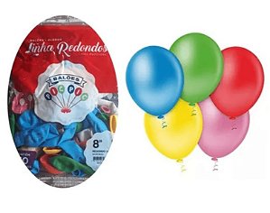 BALÃO LISO REDONDO - PIC PIC Nº 08 - SORTIDO - Pacote com 50 unidades