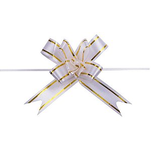 LAÇO MÁGICO TAMANHO P - 1,2 x 2,5 cm - BRANCO/DOURADO - Pacote com 10 unidades