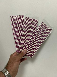 CANUDO DE PAPEL LISTRADO - BRANCO/VINHO - Pacote com 12 unidades
