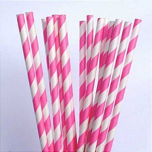 CANUDO DE PAPEL LISTRADO - BRANCO/ROSA - Pacote com 12 unidades