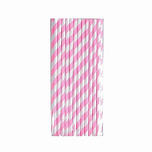 CANUDO DE PAPEL LISTRADO - BRANCO/ ROSA CLARO- Pacote com 12 unidades