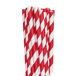 CANUDO DE PAPEL LISTRADO - BRANCO/VERMELHO - Pacote com 12 unidades