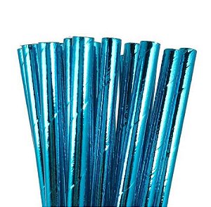 CANUDO DE PAPEL METALIZADO - AZUL - Pacote com 12 unidades