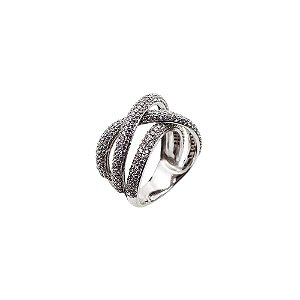 Anel Com 3 Aros Trançados e Cravejados Com Diamantes