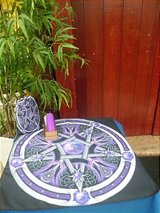 Toalha Esoterica Mandala Estrela 5 pontas Wicca Umbanda 01 Vela 7 Dias e Cx mdf